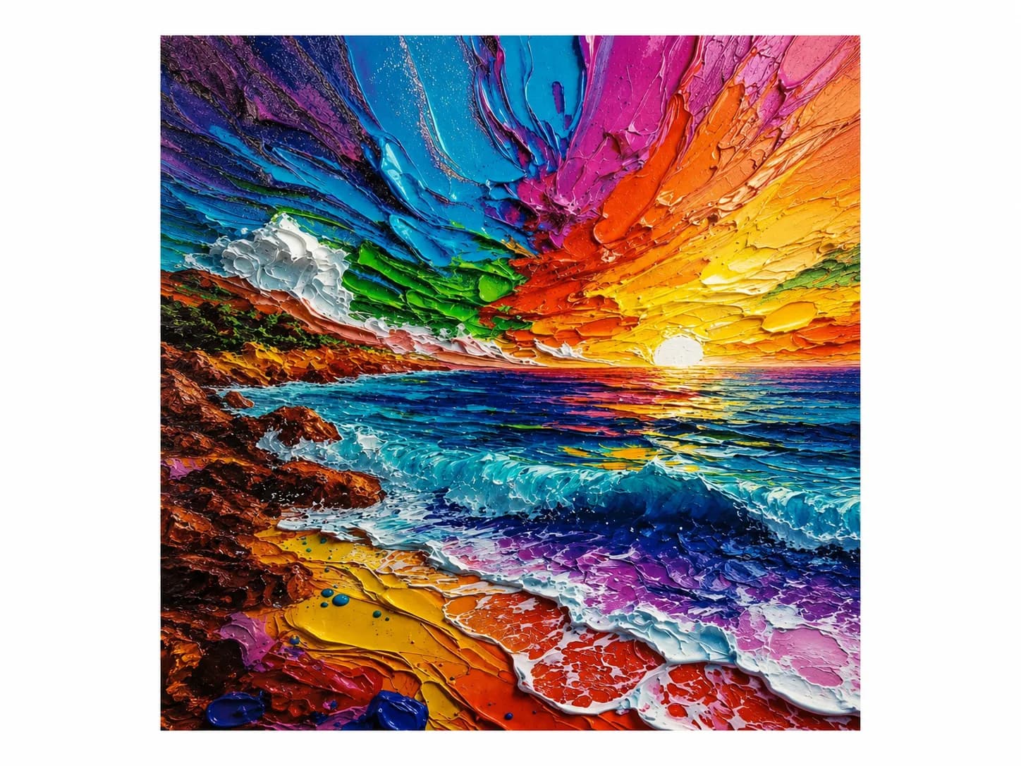 Stampa su parete con dipinto astratto a tema tramonto sul mare