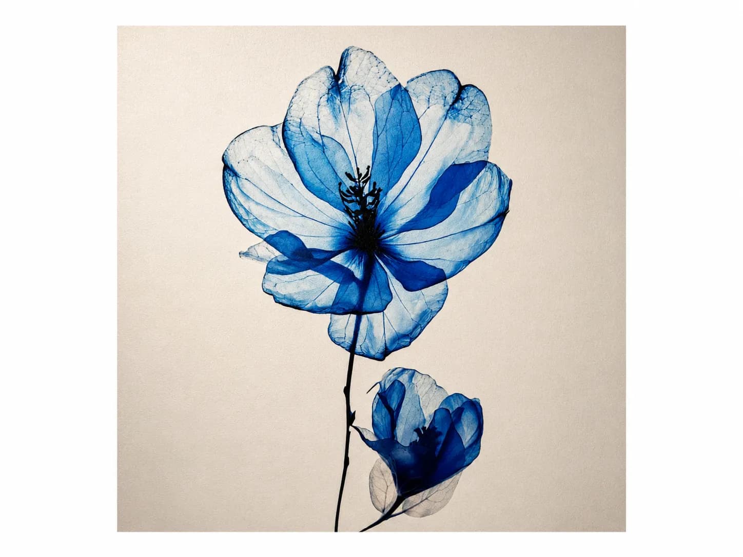 Stampa su parete con composizione floreale blu